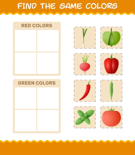 Encontre as mesmas cores de vegetais. pesquisa e jogo de correspondência. jogo educativo para crianças e bebês da pré-escola