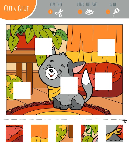 Cortar E Jogar Jogos De Puzzle Para Gatinho Ilustração do Vetor