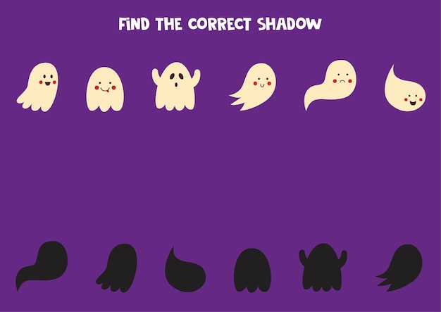 Encontre as sombras corretas de fantasmas bonitos. quebra-cabeça lógico para crianças.