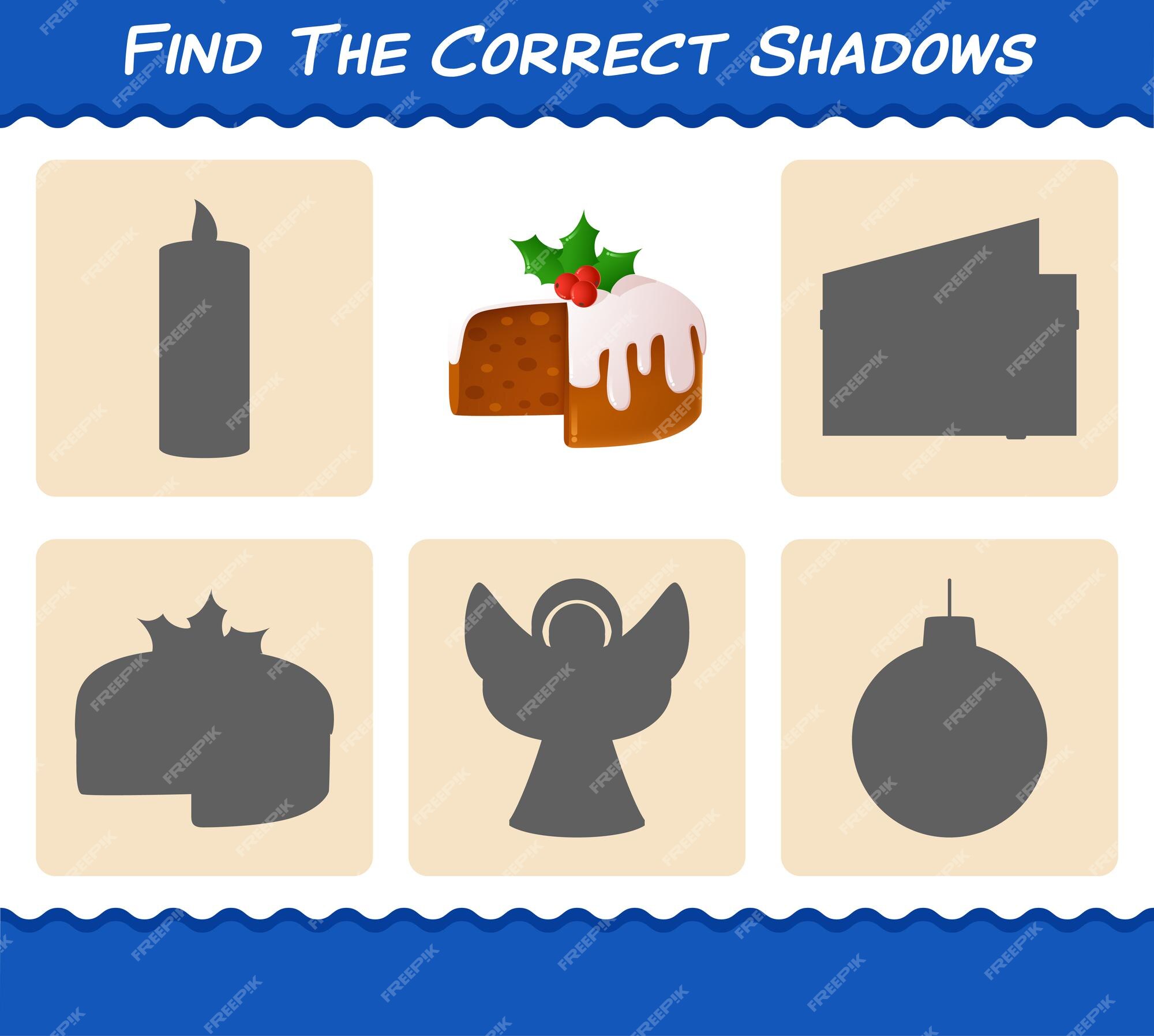 Encontre as sombras corretas do bolo de natal. pesquisa e jogo de  correspondência. jogo educativo para crianças e bebês antes da idade  escolar