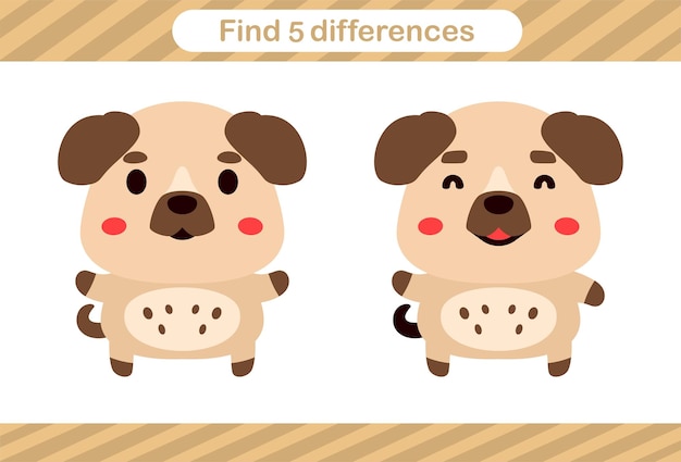 Encontre cinco diferenças do jogo de educação animal para crianças página educacional