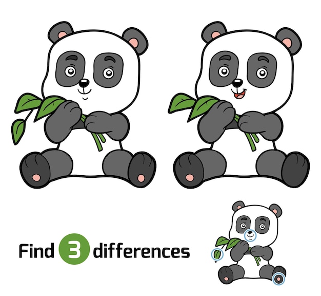 Encontre diferenças, jogo de educação para crianças, panda