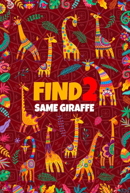 Encontre duas mesmas girafas africanas quebra-cabeça do jogo infantil