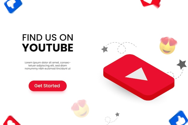 Encontre-nos no fundo do logotipo do youtube isométrico do youtube com vetor isolado de ícones de mídia social