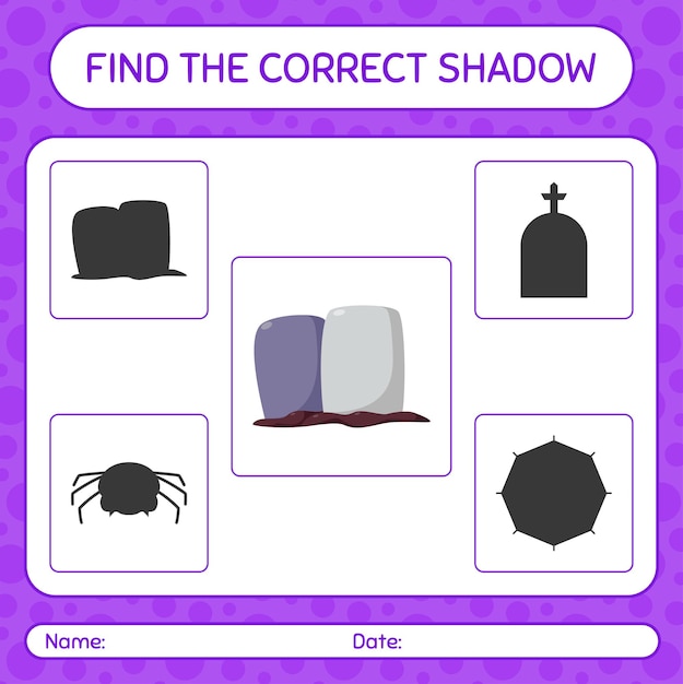 Encontre o jogo de sombras correto com a lápide. planilha para crianças em idade pré-escolar, planilha de atividades para crianças