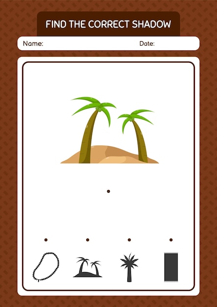 Encontre o jogo de sombras correto com a planilha oásis para a folha de atividades para crianças pré-escolares