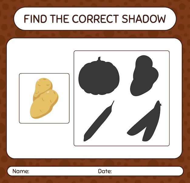 Encontre o jogo de sombras correto com batata. planilha para crianças pré-escolares, folha de atividades para crianças