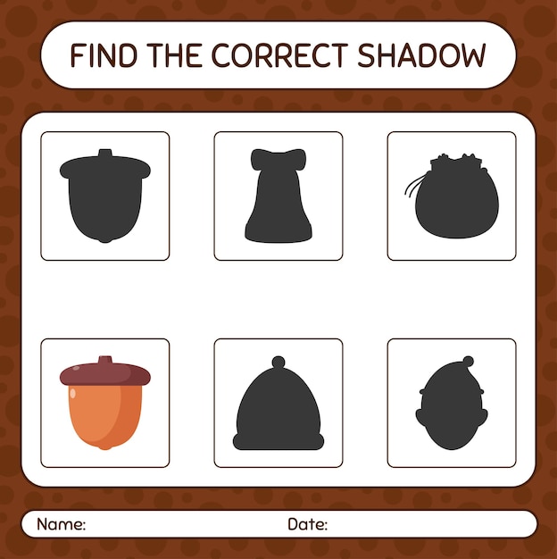 Encontre o jogo de sombras correto com bolota. planilha para crianças em idade pré-escolar, planilha de atividades para crianças