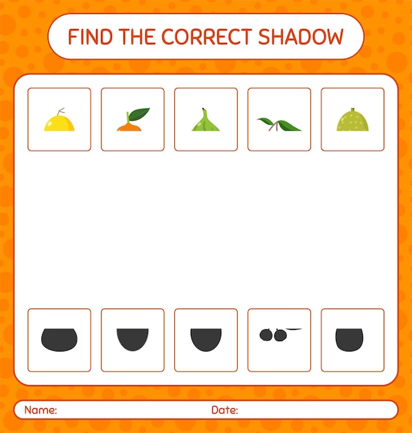 Encontre o jogo de sombras correto com frutas. planilha para crianças em idade pré-escolar, planilha de atividades para crianças