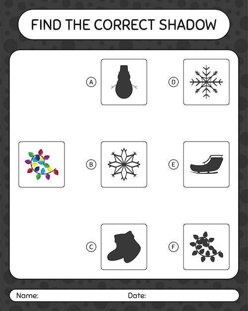 Encontre o jogo de sombras correto com luz de corda. planilha para crianças em idade pré-escolar, planilha de atividades para crianças