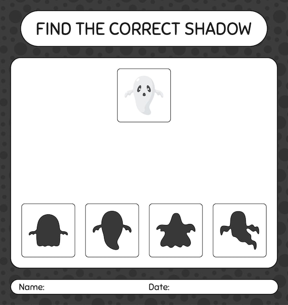 Encontre o jogo de sombras correto com o fantasma. planilha para crianças em idade pré-escolar, planilha de atividades para crianças