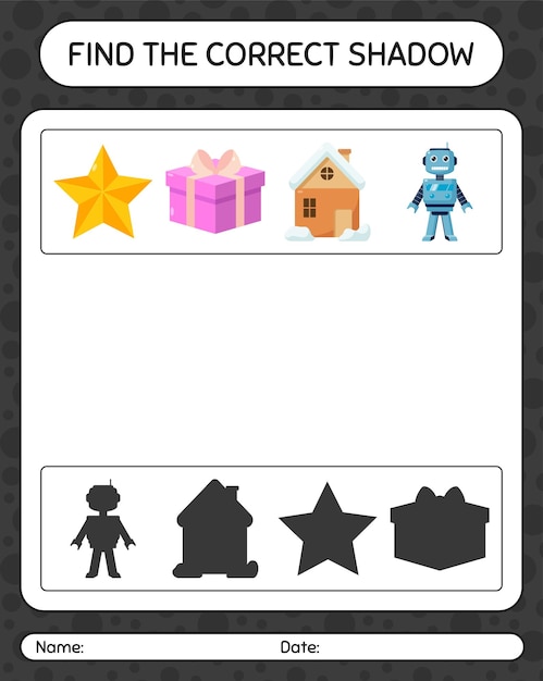 Encontre o jogo de sombras correto com o ícone de natal. planilha para crianças em idade pré-escolar, planilha de atividades para crianças