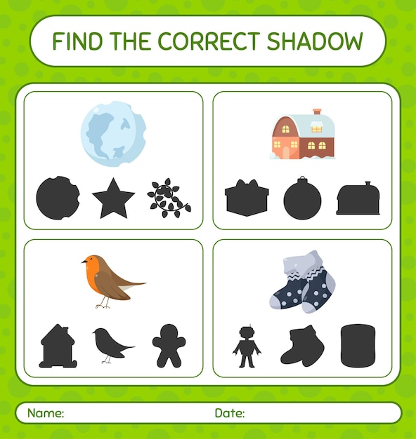 Encontre o jogo de sombras correto com o ícone de natal. planilha para crianças em idade pré-escolar, planilha de atividades para crianças