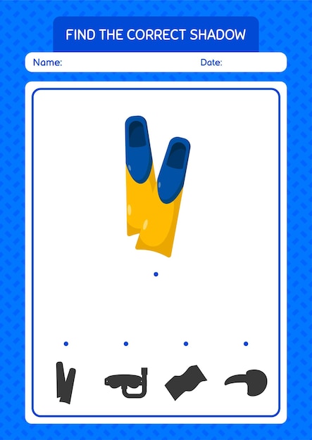 Encontre o jogo de sombras correto com planilha de barbatanas de natação para folha de atividades de crianças pré-escolares