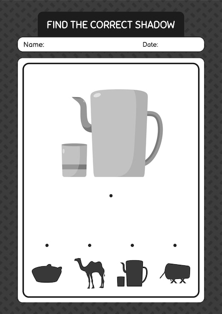 Encontre o jogo de sombras correto com planilha de bule árabe para folha de atividades de crianças pré-escolares
