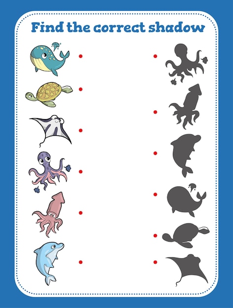 Encontre o jogo educacional de sombras correto para ilustração de desenhos animados infantis