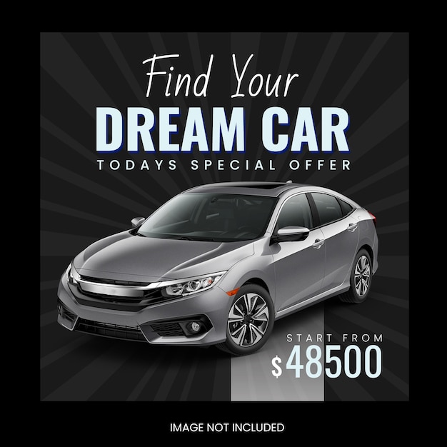 Encontre o modelo de mídia social do carro dos sonhos aluguel de carros post no instagram banner na web anúncio do facebook