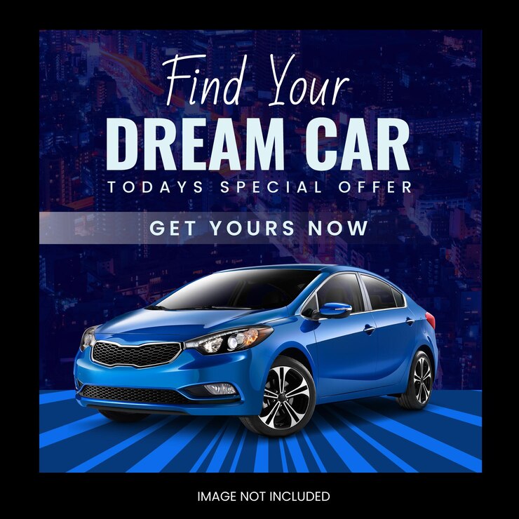 encontre o modelo de mídia social do carro dos sonhos aluguel de carros post no instagram banner na web anúncio do Facebook