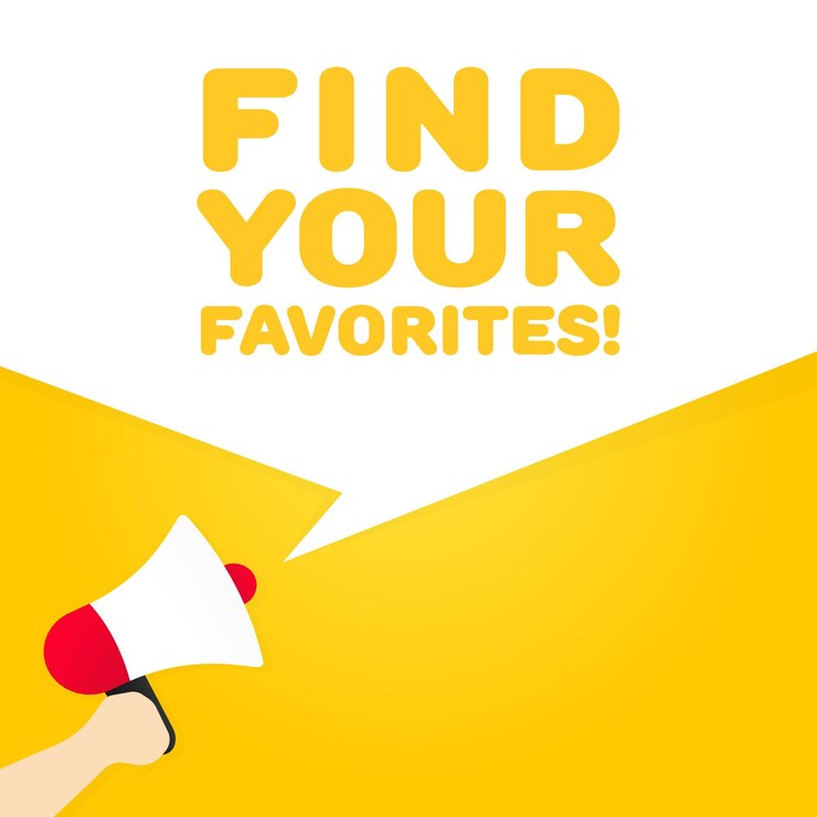 Vetor encontre o seu sinal favorito megafone amarelo plano texto encontrar o seu símbolo favorito ilustração vetorial
