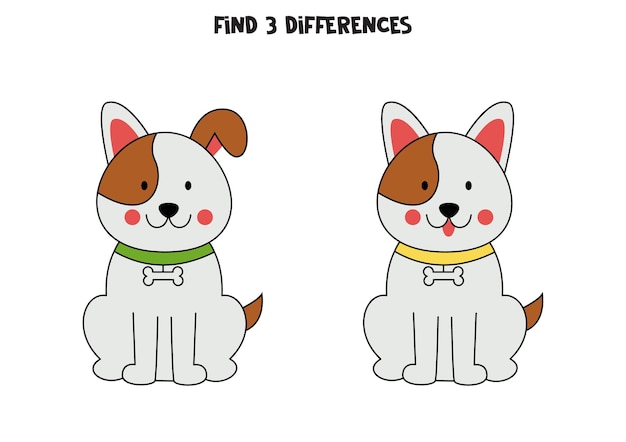 Encontre três diferenças entre dois cães fofos
