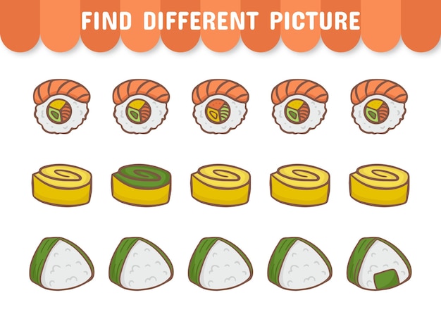 Encontre uma imagem diferente da planilha de comida asiática para crianças