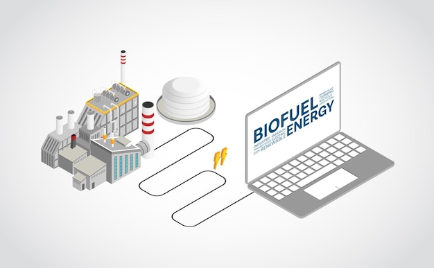 Energia de biocombustível, usina de bio combustível com gráfico isométrico