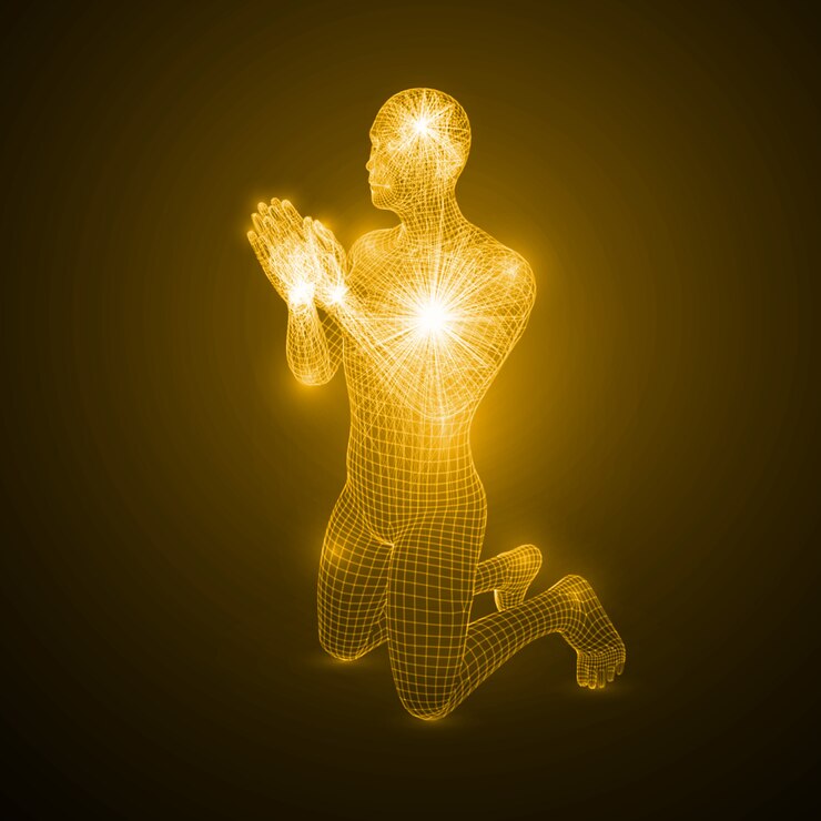Vetor energia do homem que ora.