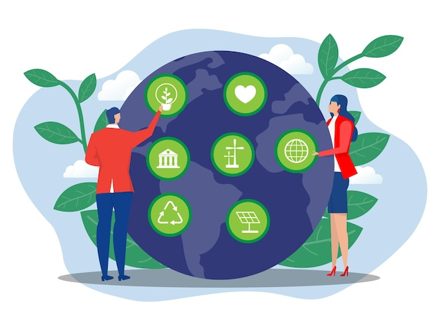Energia ecológica verde do Dia Mundial da Terra, empresários salvam a Terra com ícone Dia Mundial da Terra