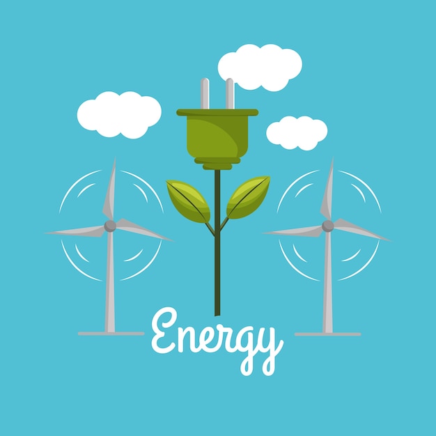 Energia eólica com cabo de energia para cuidar do meio ambiente