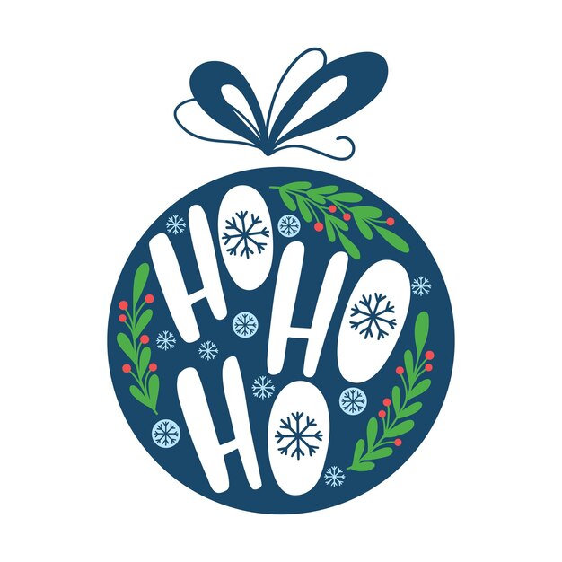 Enfeite de Natal redondo com texto de letras desenhado à mão.