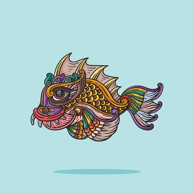 Enfeite de peixe em ilustração vetorial de desenho animado de estilo de linha