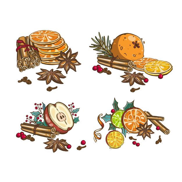 Enfeites decorativos de natal definir ilustração de cone de abeto