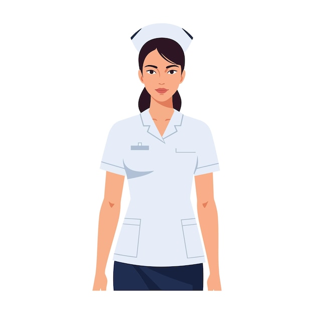 Enfermeira confiante em uniforme profissional com um boné mostrando um estilo de design minimalista que exala calor e dedicação em ilustração vetorial