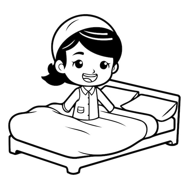 Enfermeira sentada na cama ilustração vetorial personagem de desenho animado de enfermeira