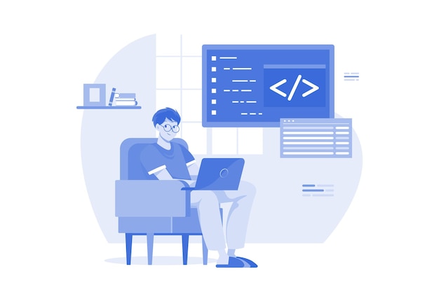 Engenheiro especialista em TI programador homem trabalha em casa