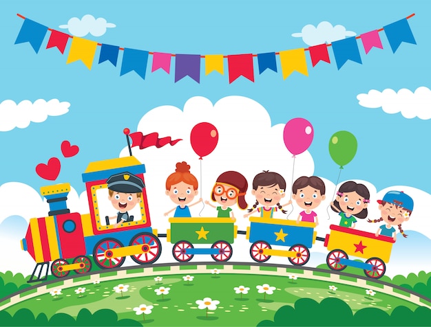 Engraçado crianças andando no trem