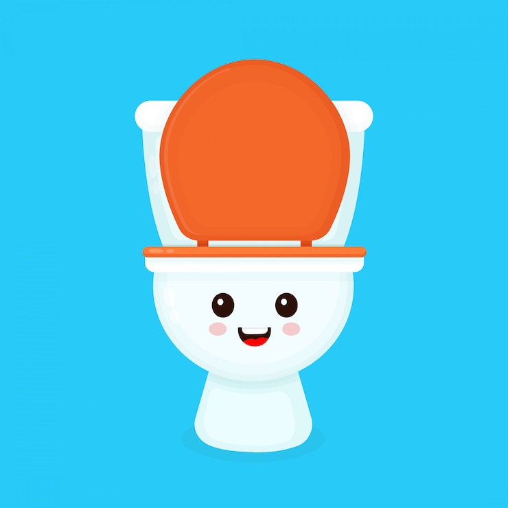 Engraçado engraçado sorrindo feliz vaso sanitário. ícone de ilustração de personagem de desenho animado plana. Isolado em azul Vaso sanitário