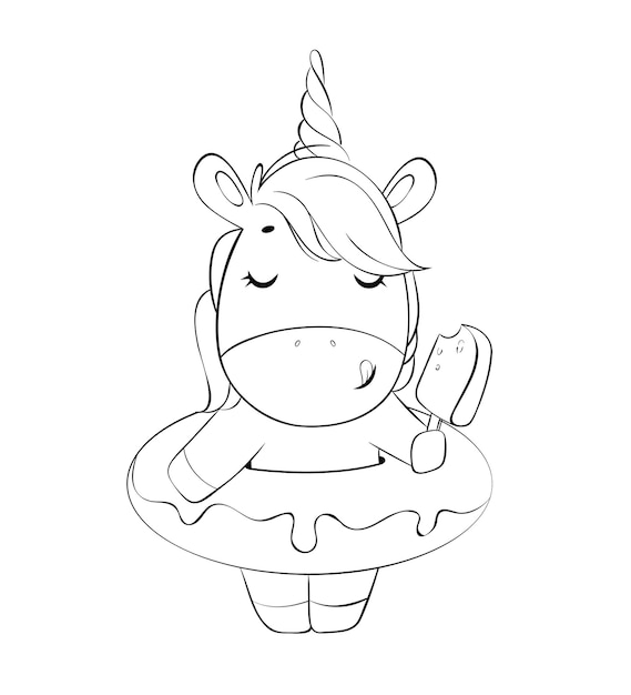 Engraçado personagem de desenho animado mágico de unicórnio preto e branco