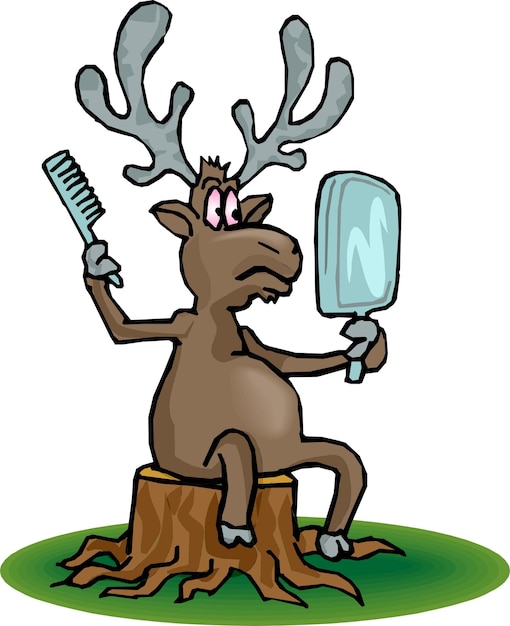 Vetor engraçado veado alce renas quadrinhos desenhados à mão animal personagem de desenho animado ilustração em vetor