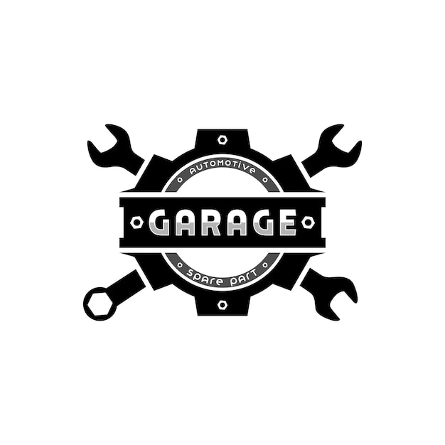 Vetor engrenagem e chave para inspiração de design de logotipo de garagem de oficina