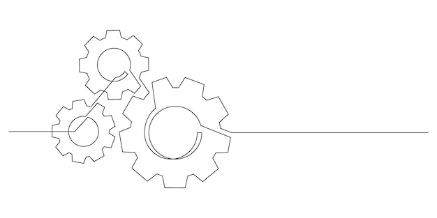 Engrenagens roda dentada contínua uma linha de desenho minimalismo conceito de engenharia mecânica linha fina