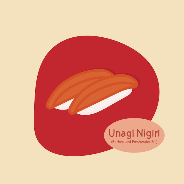 Enguia Unagi Nigiri Sushi comida japonesa ilustração vetorial de comida desenhada à mão