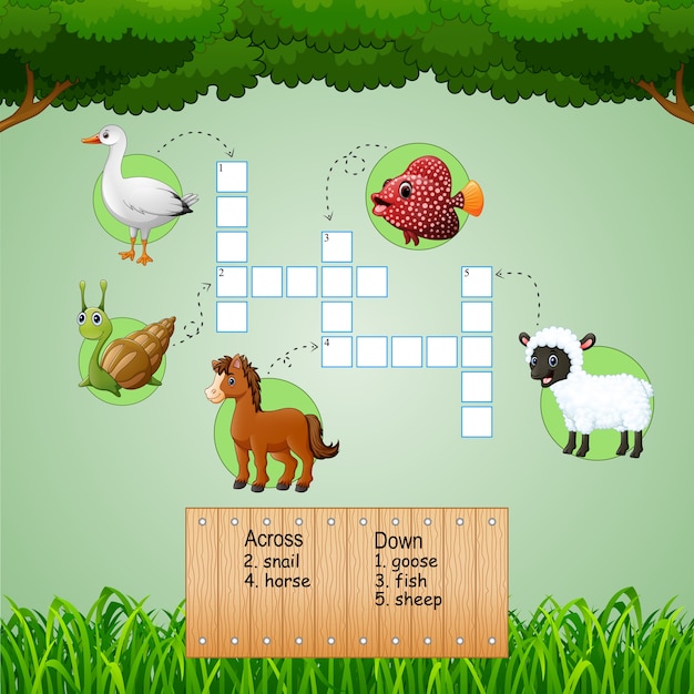 Vetor enigmas de palavras cruzadas de fazenda animal para jogos de crianças