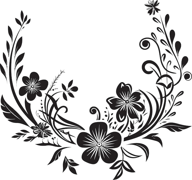 Vetor enigmatic noir flowered perimeter vector emblem charming ebony petal framework black border icon