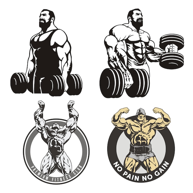 Enormes bodybuilders, conjunto de ilustrações