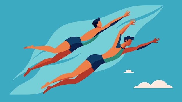Vetor enquanto saltam no ar, dois mergulhadores sincronizam seus movimentos com um sincronismo perfeito, criando um