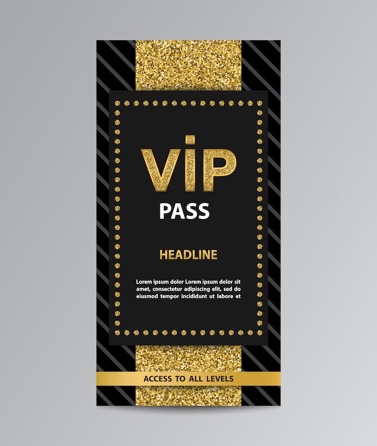 Vetor entrada do passe vip com faixas brilhantes