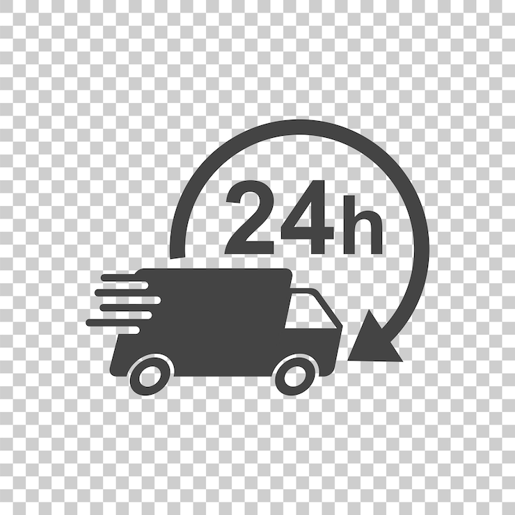 Vetor entrega 24h caminhão com ilustração de vetor de relógio 24 horas serviço de entrega rápida ícone de envio pictograma plano simples para marketing de negócios ou conceito de internet de aplicativo móvel