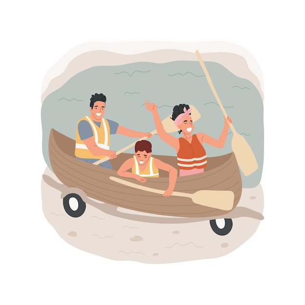 Entrega de acampamento de canoa isolada ilustração vetorial de desenho animado