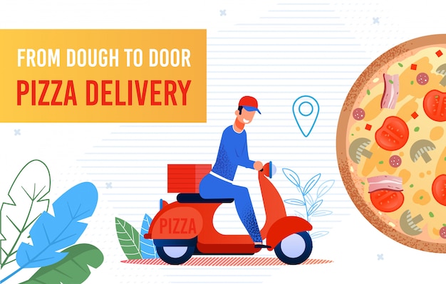 Entrega de pizza de fast food à porta por courier banner